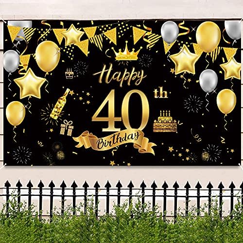 Mocossmy Boldog 40 Szülinapi Háttér Banner Party Dekoráció,Extra Nagy, Fekete Arany Boldog Szülinapot Jel Plakát Fotózás Hátteret