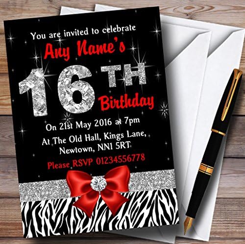 Vörös Gyémántot, Zebra 16. Születésnapi Party Személyre szóló Meghívók