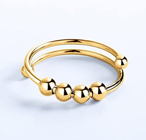 TUU Fidget Gyűrű Szorongás, Állítható Anti Szorongás Gyűrű Gyöngyökkel Szorongás Gyűrű Stressz oldó Gyűrű, Forgó Gyűrű , Fonó
