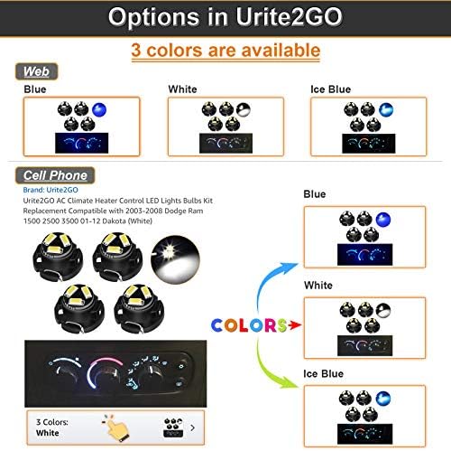 Urite2GO AC Klíma Fűtés Vezérlés LED Izzók Kit Csere Kompatibilis 2003-2008 Ram 1500 2500 3500 01-12 Dakota (Kék)