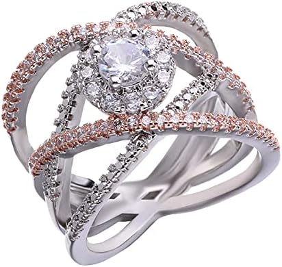NSQFKALL Rose Gold Szétválasztás Gyűrűk Női Európai, mind az Amerikai Kreatív Kereszt Cirkon Eljegyzési Gyűrűk (A, G)
