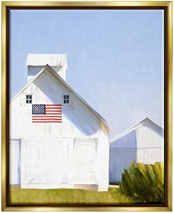 Stupell Iparágak Fehér Pajta Vidéki Ország Mező Amerikai Zászló, Design by Amy Terem