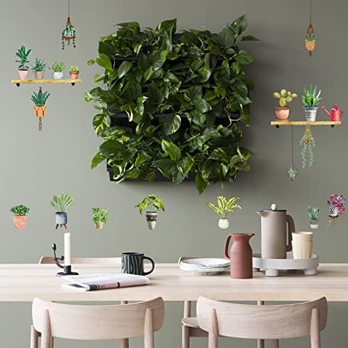 INFUNLY 37PCS Zöld Növény Fali Matrica Akvarell Cserepes Növények, Levelek, Fali Matrica Cserélhető DIY Kerti Fali Matrica Freskó