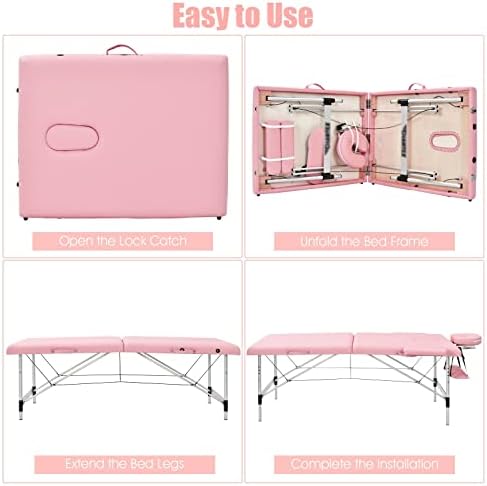 SJYDQ 84 L Hordozható masszázságy Állítható Szalon Spa Ágy W/hordtáska Rózsaszín Arc Bölcső