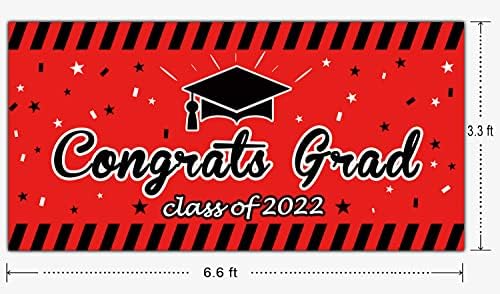 6.6 x 3.3 ft 2022 Érettségi Háttérben Piros 2022 Congrats Grad Banner középiskola Főiskola Érettségi Party Kellékek Piros Fekete