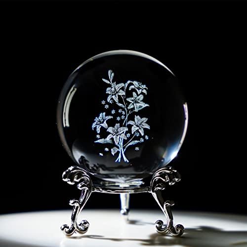 HDCRYSTALGIFTS 3D Gravírozás Crystal Díszítő Labdát, Liliom Virág Figura Gyűjtemény Üveg Teljes Gömb Dekoráció Emlékek, Karácsonyra,