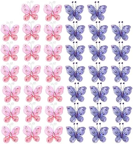 40-Csomag Organza Pillangók 2 Szövet Pillangók Nylon Csillogó Pillangó lakodalom Táblázat Scatter Scrapbook Kézműves Kártya