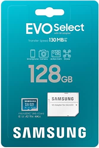 SAMSUNG EVO Válassza ki a Micro SD Memória Kártya + Adapter, 128GB microSDXC 130MB/s Full HD & 4K UHD, UHS-én, U3, A2, V30, Kibővített