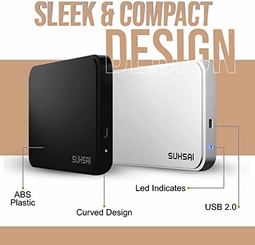 SUHSAI Hordozható 100 gb-os Külső Merevlemez, HDD Backup Tároló USB 2.0 Gyors Adatátvitel, Ultra Slim & Light Merevlemez 2.5