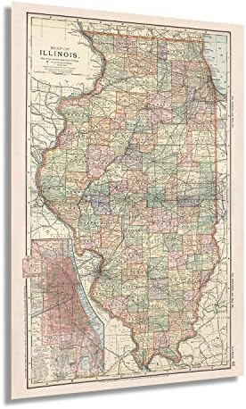 HISTORIX Vintage 1891 Térkép Illinois a Közeli Város, Chicago - 16x24 Hüvelyk Régi Térkép Illinois-i Wall Art - Illinois-i Állami Térkép -
