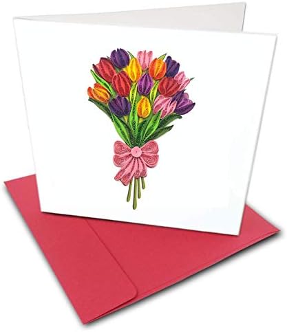 TUMYBee Tulipán Virág Kártya, Ragyogó Virág Üdvözlő Kártyára | Kézzel készített 3D Quilling Kártya, Szerelem, Barát, Anya Születésnapi