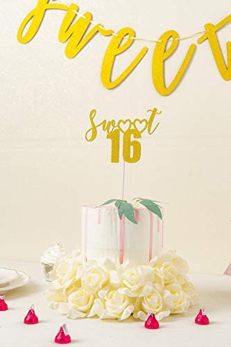 Senseware 16 Szülinapi Banner Arany csillog Torta Torta Topper a Sweet 16-Parti Dekoráció