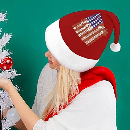 Amerikai Zászló Design Gitár Plüss Karácsonyi Kalap Pajkos, Kedves Mikulás Sapka Plüss Színültig, majd Comfort Bélés Karácsonyi