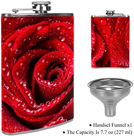 Flaskád, az Ital, Rozsdamentes Acél Szivárgásmentes a Tölcsér 7.7 oz Bőr borítású Nagyszerű Ajándék Ötlet Lombik - Piros Rózsa