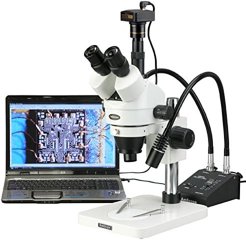 AmScope SM-1TSY-L6W Szakmai Trinocular Sztereó Zoom Mikroszkóp, WH10x Szemlencse, 7X-90X Nagyítás, 0.7 X 4, 5 X Zoom Objektív, 6W, Dual-Hattyúnyak