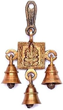 JMD Kézműves Shubh Labh Isten Ganesha / Ganesha Falra Bell Brass Fém Ajtó Dekoráció, Shri Ganesh & Laxmi Ji -5Bells, Többszínű,