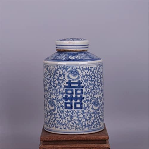 YLYAJY Kék-Fehér Karakter Minta Tea Üveg Antik Porcelán Díszek Jingdezhen teásdoboz Gyűjtemény