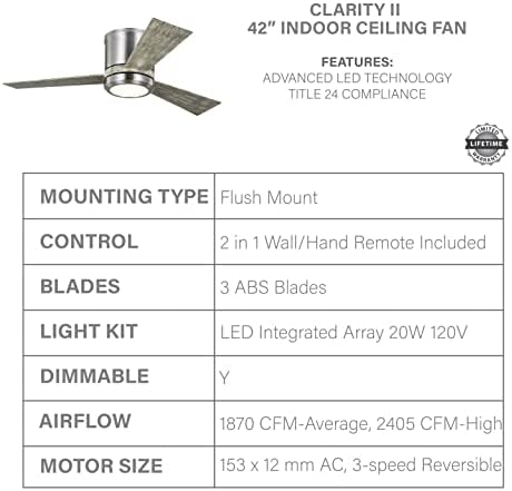 Monte Carlo 3CLYR42BSLGD-V1 Világosság II 42 Ölelkezős Ventilátor LED Világítás Távirányítóval, 3 Pengék, Csiszolt Acél