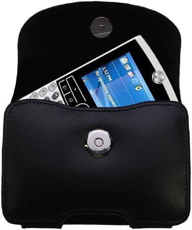 Gomadic Tervező Fekete Bőr Motorola MOTORAZR2 500v Öv hordtáska – magában Foglalja a nem Kötelező biztonsági Öv Hurok, valamint