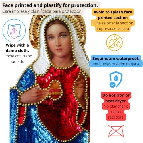 Virgen Mary Sequin Javítás, Szent Szív Holly Mary Rátét, Mexikói Sagrado Corazon Virgen Maria Aplique parche lentejuela, Sequin Applied