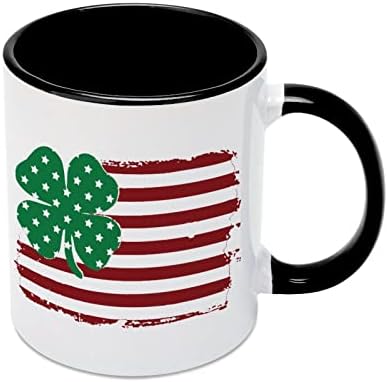 Amerikai Zászló Ír Büszkeség Lóhere Kerámia Bögre, Kreatív Fekete Belső Csésze Tartós Kezelni Bögre Egyedi Ajándékok