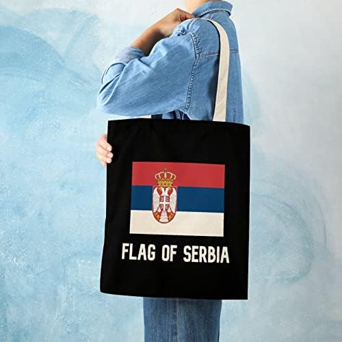 Zászló Szerbia Vászon Táska Újrahasználható műanyag szatyor Bevásárló Táska, fogantyúval a Férfiak a Nők 38x41cm