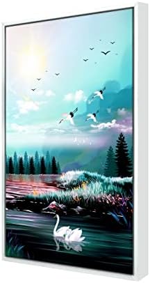 999Store úszó keret jellegű madarak felhő fű, nap, fa, függőleges festmény a falon (Canvas_White Frame_16X24 Hüvelyk) White071