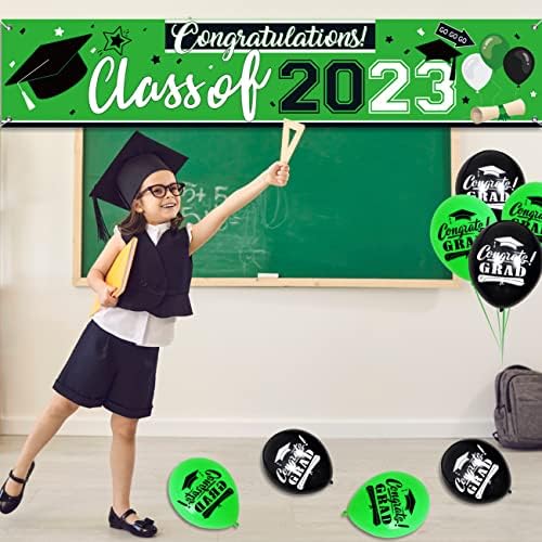 Osztály 2023 Ballagás Dekoráció Zöld Gratulálok Banner, valamint 8db Congrats Grad Lufi Ballagás Udvaron Jel Diplomaosztó Buli 2023 Zöld Ballagás