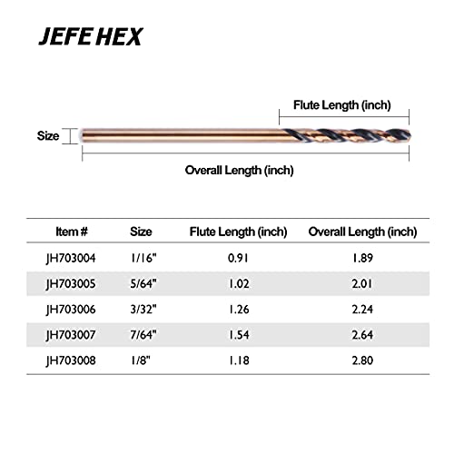 JEFE HEX 3/32 Hüvelyk HSS Rablási Hossza Twist Fúró Bit, 135 Fokos Split Point, Ideális fúrás Acél, Réz, Fa, Műanyag, Alumínium,