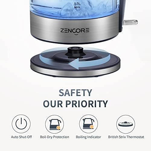 ZenCore Víz Kazán Elektromos Vízforraló 1,7 L Forró Víz Kettle1500W Gyorsan Forró Víz Kazán LED Kijelző, Vezeték nélküli BPA Mentes, 304
