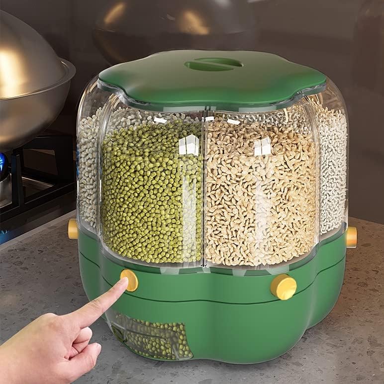 WAWSHTAI Élelmiszer-tároló tartály/gabona adagoló hat 360° forgatható rekeszek tárolására rizs, kávé, illetve más, hüvelyesek.Alkalmas