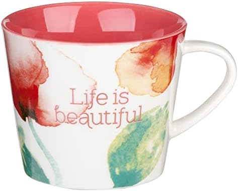 Szívből jövő Inspiráló Kávé/Tea Bögre a Nők, az Élet Szép, Egyedi Korall Pipacsok Akvarell Virág Design, 10oz