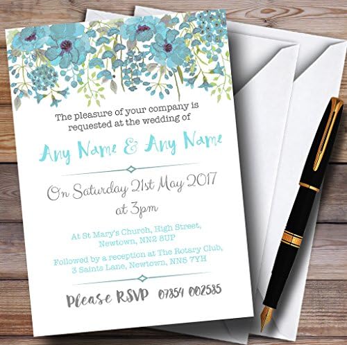 Akvarell Virág Kék Személyre Szabott Esküvői Meghívók