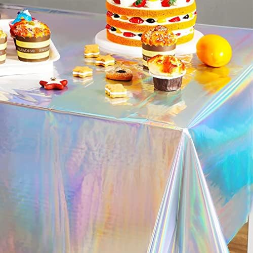 CUCUFA 2DB Holografikus Terítő, Fényes Eldobható asztalterítő Műanyag Terítő Party Dekoráció 137 * 274cm,Szivárvány