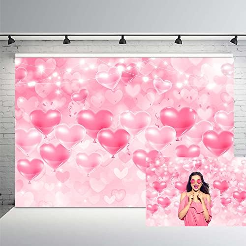 MEHOFOND 7x5ft Rózsaszín Szív Lufi Fotózás Hátteret Korai 2000-es évek Romantikus Valentin Napi Háttér Valentin Fél Zászló
