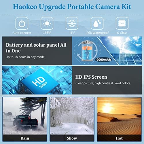 Haokeo Vezeték nélküli WiFi Mágneses Hárompontos Biztonsági Kamera 5 Kijelző, 1080P Napelemes Vezeték nélküli Biztonsági Kamera
