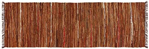 HF által LT Tucson Bőr asztali Futó, 13 x 78 cm, Handwoven Újrahasznosított Bőr, Puha Pamut, Barna