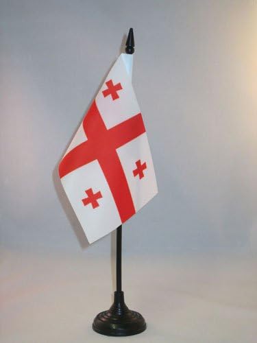 AZ ZÁSZLÓ Georgia Táblázat Zászló 4 x 6 - grúz Asztal Zászló 15 x 10 cm - es Fekete Műanyag pálca, Bázis
