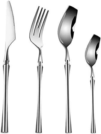cathyladi Matt Ezüst étkészlet 24 Részes Evőeszköz 6 Evőeszközök, Beleértve a Kést, Villát, Kanalat, valamint Teáskanál 18 10
