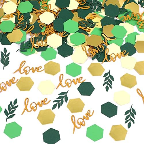 300 Db Zöld Esküvői Asztalra, Konfetti, Dekoráció Eukaliptusz Hatszög Sage Green Gold Papír Eljegyzési Parti leánybúcsú Fél Bohém Szerelmi