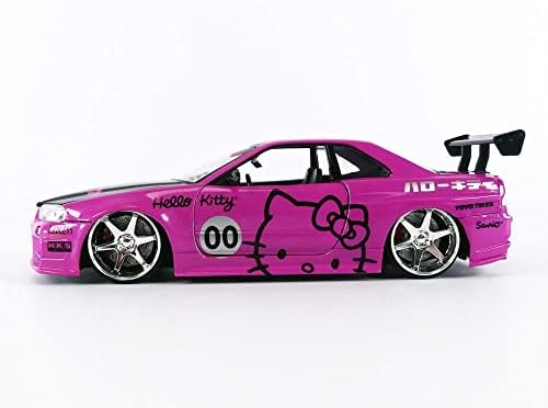 Hello Kitty 1:24 2002-Es Nissan Skyline GT-R (BNR34) Die-Cast Autó & Hello Kitty Figura, Játékok Gyerekeknek, Felnőtteknek