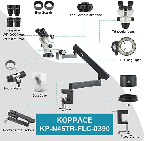 KOPPACE 3,5 X-90X Trinocular Sztereó Mikroszkóp Asztali Clip-on Rocker Konzol Nagyítás Zár Funkció.