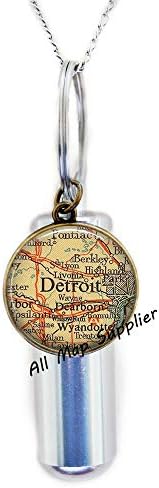 AllMapsupplier Divat Hamvasztás Urna Nyaklánc,Detroit térkép Urna,Detroit térkép Hamvasztás Urna Nyaklánc,Detroit Urna,Divat térkép Ékszerek,Detroit