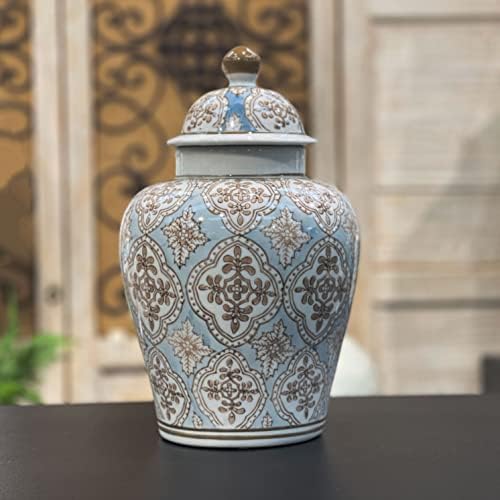 Galt Nemzetközi Light Blue & Brown Mozaik Kerámia Gyömbér Jar 18 w/Fedele - Templom-Jar Home & Konyha Dekoráció lakberendezés