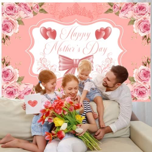 Boldog Anyák Napja, Anyák Napja Dekoráció Rózsaszín Hátteret, Rózsa, Szív, Anyja Ajándék Fali Dekoráció Zászló Fotó Kellékek,