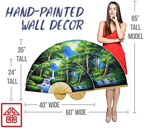 Erdei Táj Hatalmas Összecsukható Fali Ventilátor, Kézzel festett Dekorációs Fali Dekor Art, Kézzel készített Természet Témájú