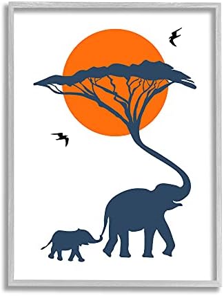 Stupell Iparágak Modern Afrikai Szafari Napos Ég Elefánt Család által Tervezett Atelier Plakátok Szürke Keretes Fali Művészet, 11 x 14,