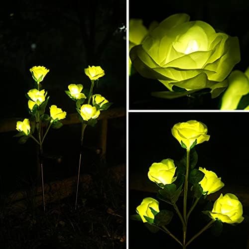 Napelemes Kerti Rózsa Fények, Decorman 2 Csomag Reális Napelemes Kerti Virág Lámpák Vízálló LED Tét Táj Dekoratív Világítás