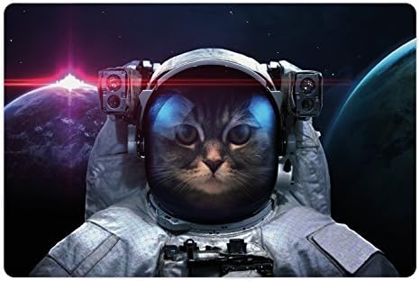 Ambesonne a Hely Macska Kisállat Mat Élelmiszer, Víz, Űrhajós Kitty Galaxy Kozmosz Köd, Csillagok, az Eclipse-Kép, Téglalap