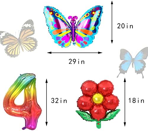 Pillangó, Virág, Lufi, Szülinapi Parti Dekoráció Lányok, 40 Hüvelyk Rainbow 4-es Léggömb, Születésnap, 4. Születésnapi Dekoráció Lányok